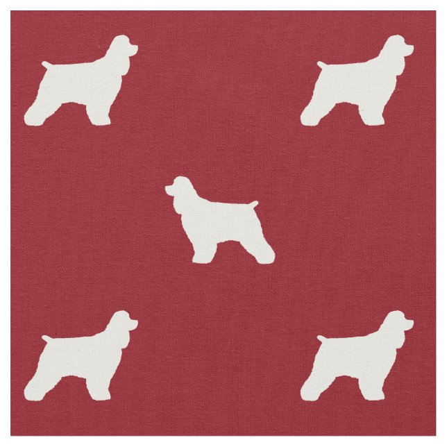 Cocker Spaniel Silhouettes Red and White Patterned Fabric (Close Up)