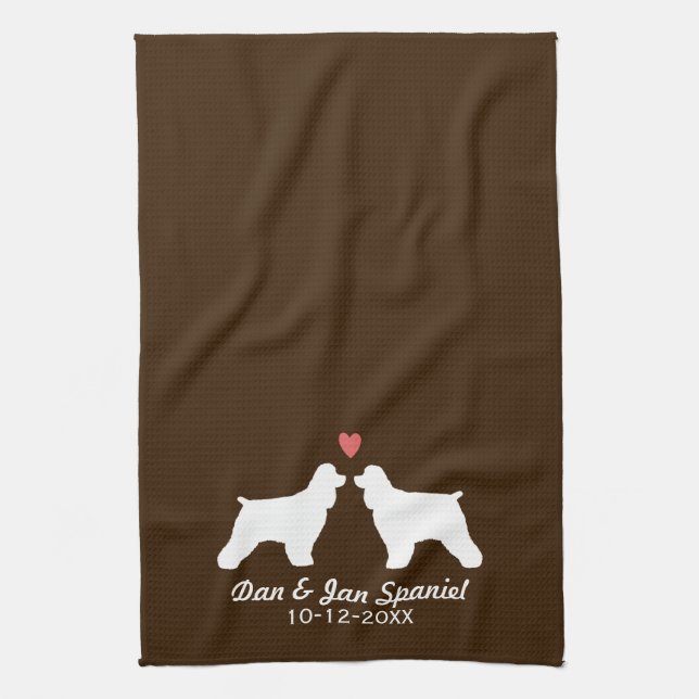 Cocker Spaniel Silhouettes with Heart and Text Towel (Vertical)