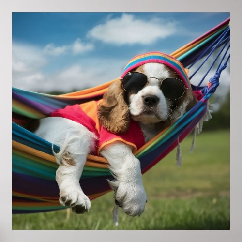 Cocker Spaniel Sleeping on a Hammock Poster