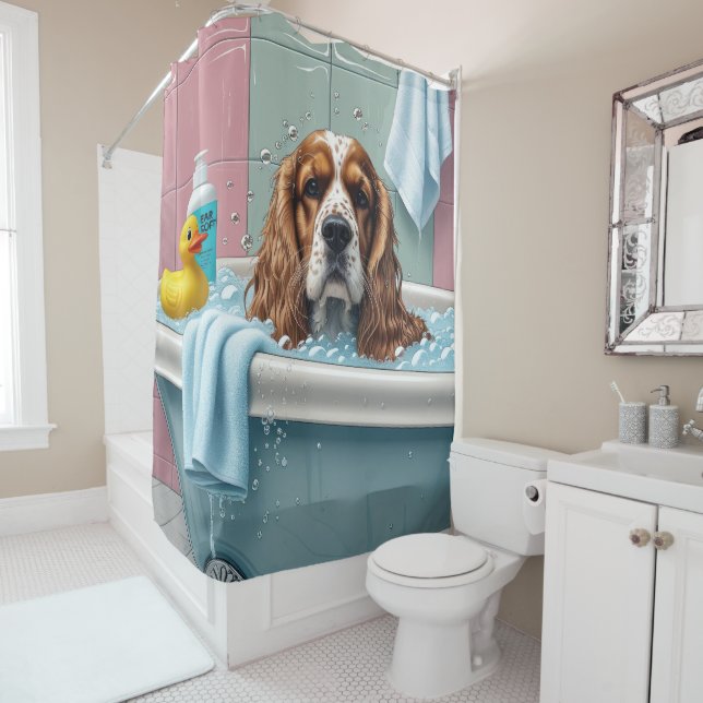 Cocker Spaniel Sloppy Sleepy Cute Funny Shower Curtain (In Situ)