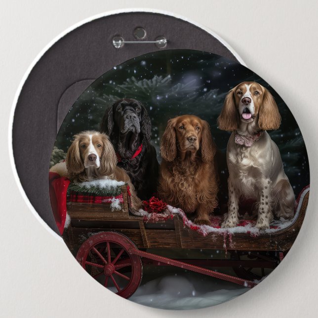 Cocker Spaniel Snowy Sleigh Christmas Decor  Button (Front & Back)