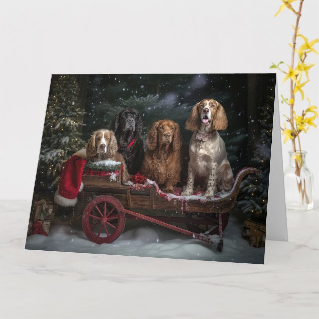 Cocker Spaniel Snowy Sleigh Christmas Decor   Card (Yellow Flower)