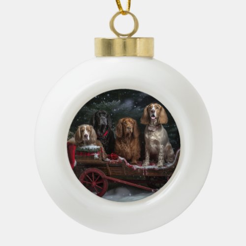 Cocker Spaniel Snowy Sleigh Christmas Decor  Ceramic Ball Christmas Ornament