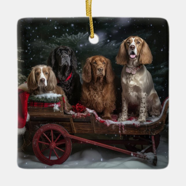 Cocker Spaniel Snowy Sleigh Christmas Decor   Ceramic Ornament (Front)