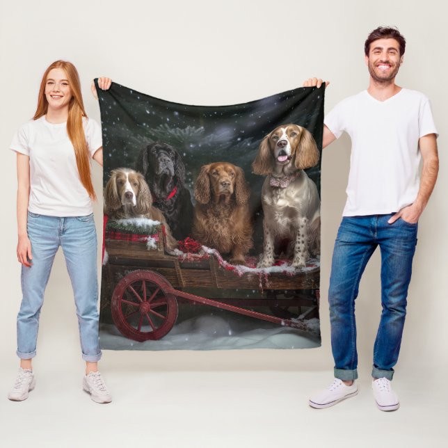 Cocker Spaniel Snowy Sleigh Christmas Decor  Fleece Blanket (In Situ)
