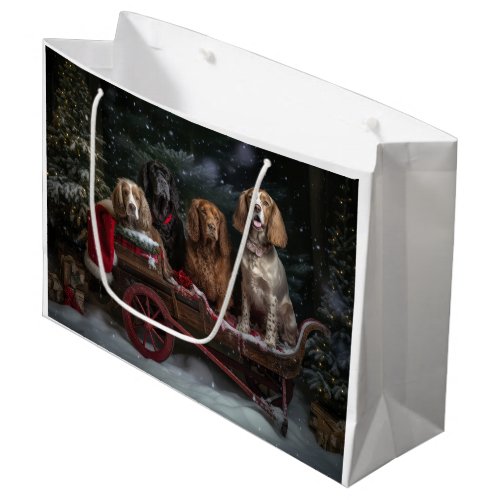 Cocker Spaniel Snowy Sleigh Christmas Decor  Large Gift Bag