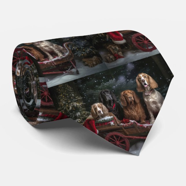 Cocker Spaniel Snowy Sleigh Christmas Decor  Neck Tie (Rolled)