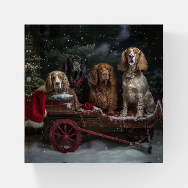 Cocker Spaniel Snowy Sleigh Christmas Decor   Paperweight (Front)