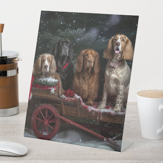 Cocker Spaniel Snowy Sleigh Christmas Decor  Pedestal Sign (In SItu)