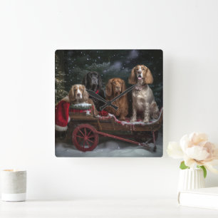 Cocker Spaniel Snowy Sleigh Christmas Decor Square Wall Clock