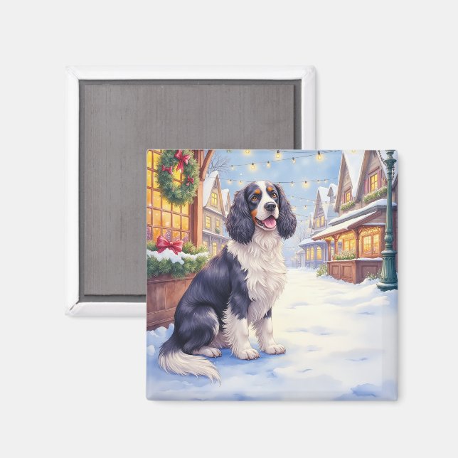 Cocker Spaniel Snowy Village Christmas Art Magnet (Front/Back)