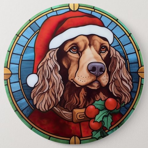 Cocker Spaniel Stained Glass Christmas  Button
