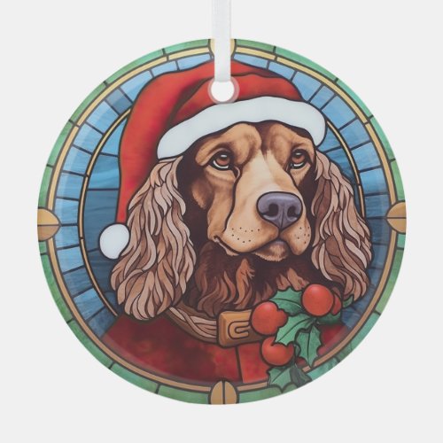 Cocker Spaniel Stained Glass Christmas  Glass Ornament