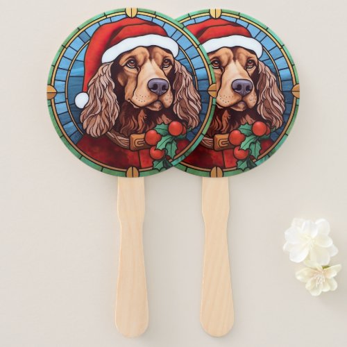 Cocker Spaniel Stained Glass Christmas  Hand Fan