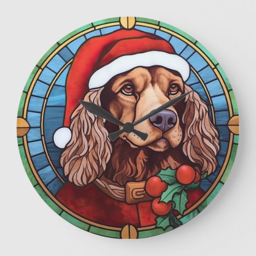Cocker Spaniel Stained Glass Christmas  Large Clock
