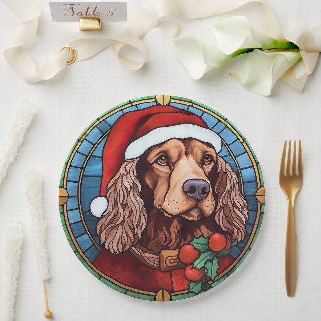 Cocker Spaniel Stained Glass Christmas  Paper Plates (Wedding)