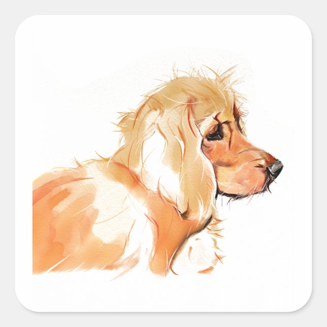 Cocker Spaniel Sticker, Dog Art Square Sticker (Front)