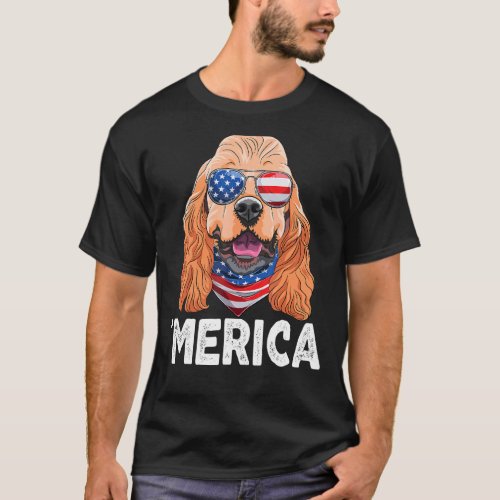 Cocker Spaniel Sunglasses American Usa Flag 4th Of T_Shirt