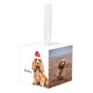 Cocker Spaniel Two Photo Holiday Cube Ornament