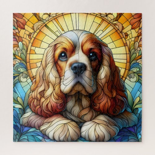 Cocker spaniel vibrant colours Stained glass art Jigsaw Puzzle