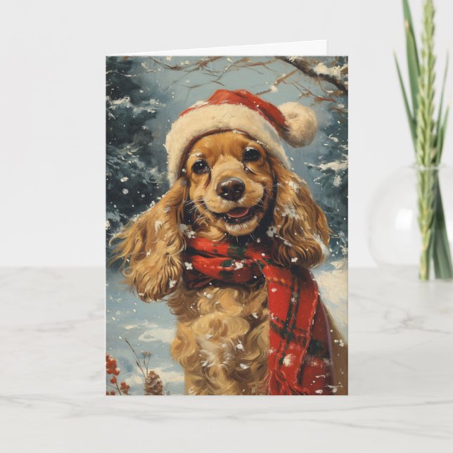 Cocker Spaniel vintage personalized Christmas  Holiday Card (Front)
