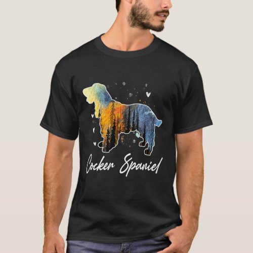 Cocker Spaniel Watercolor Rainbow Dog T_Shirt