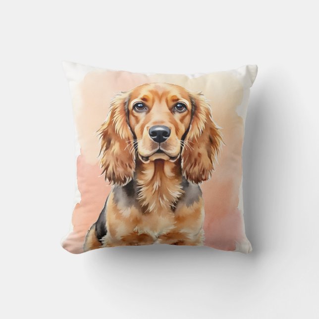 Cocker Spaniel Watercolor Soft Wash Art Throw Pillow (Front)