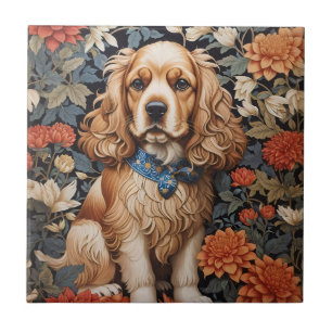 Cocker Spaniel William Morris Inspired Floral Ceramic Tile