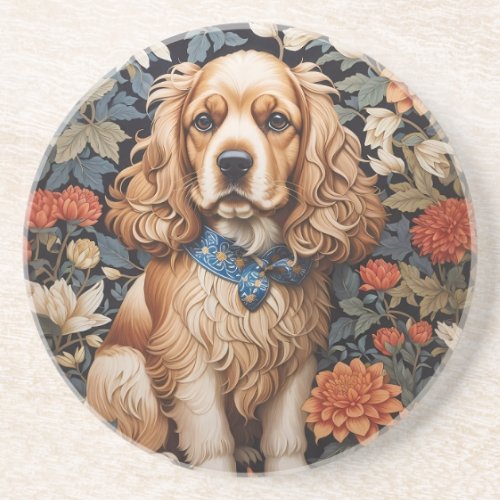 Cocker Spaniel William Morris Inspired Floral Coaster