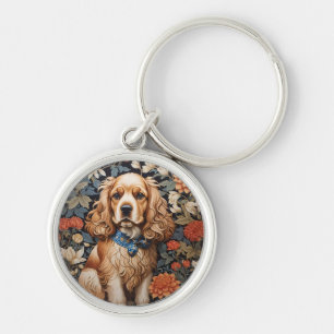 Cocker Spaniel William Morris Inspired Floral Keychain