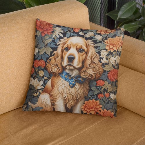 Cocker Spaniel William Morris Inspired Floral Throw Pillow