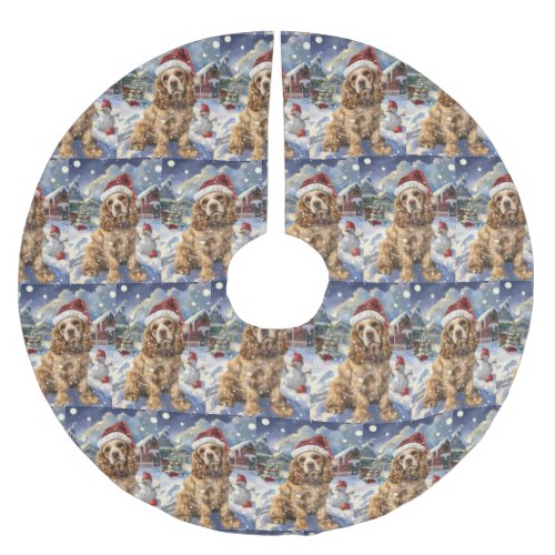 Cocker Spaniel Winter Wonderland Christmas Joy  Brushed Polyester Tree Skirt