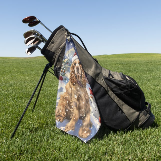 Cocker Spaniel Winter Wonderland Christmas Joy  Golf Towel (Green)