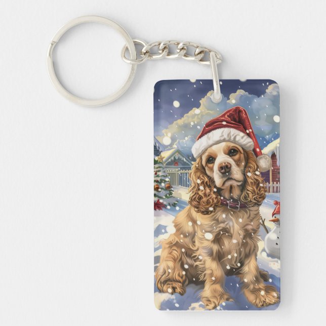 Cocker Spaniel Winter Wonderland Christmas Joy  Keychain (Front)