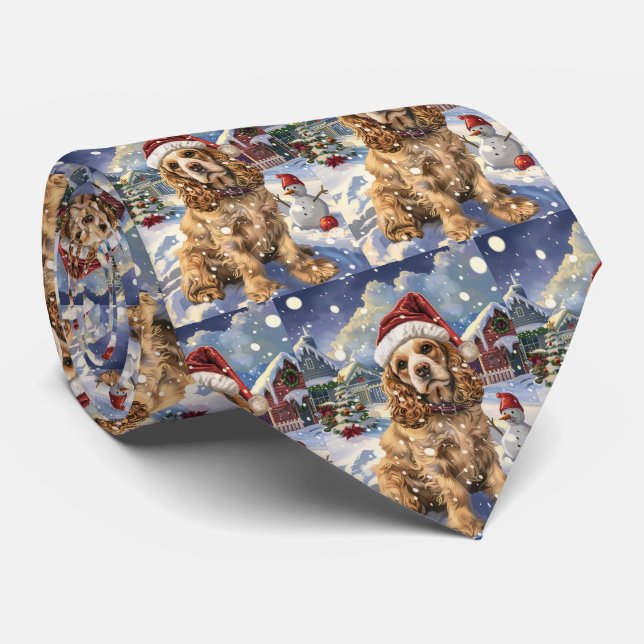 Cocker Spaniel Winter Wonderland Christmas Joy  Neck Tie (Rolled)