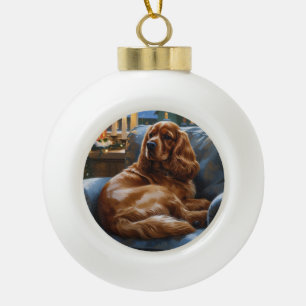 Cocker Spaniel with Christmas Lights Holiday Ceramic Ball Christmas Ornament