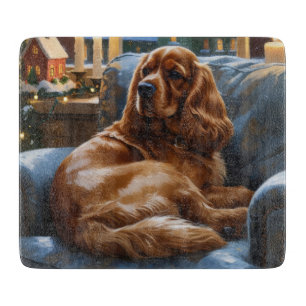 Cocker Spaniel with Christmas Lights Holiday Cutting Board