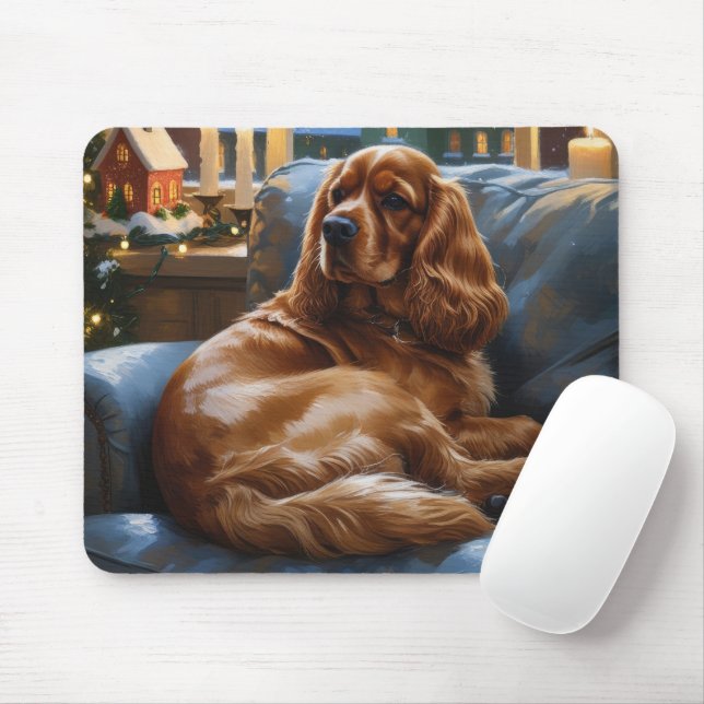 Cocker Spaniel with Christmas Lights Holiday Mouse Pad (With Mouse)