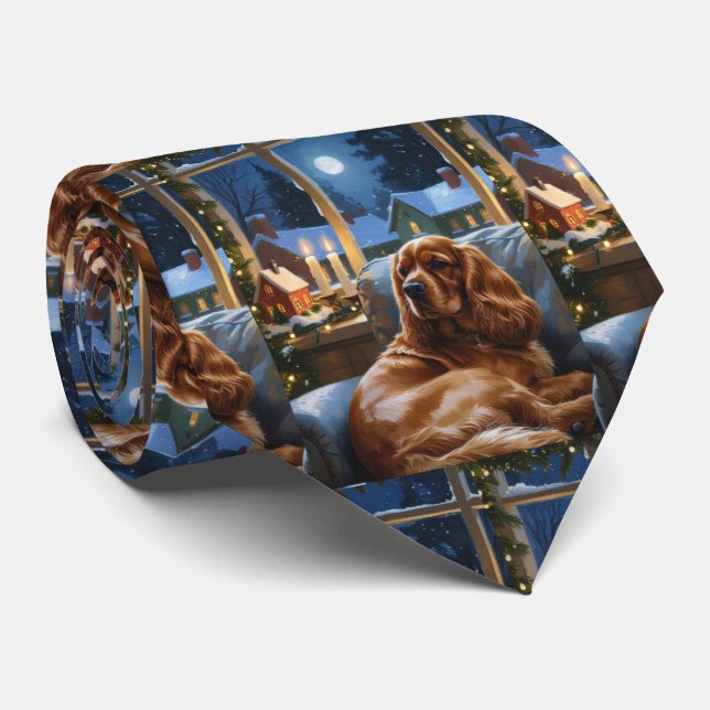 Cocker Spaniel with Christmas Lights Holiday Neck Tie (Rolled)