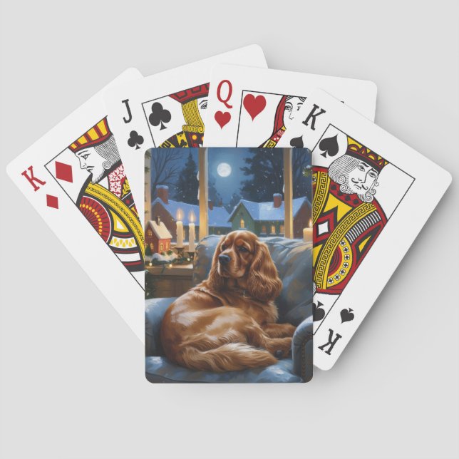 Cocker Spaniel with Christmas Lights Holiday Poker Cards (Back)