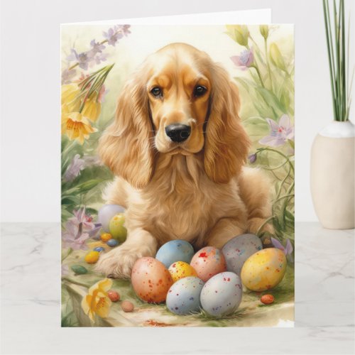 Cocker Spaniel with Easter Eggs Holiday  Card