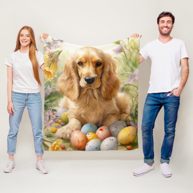 Cocker Spaniel with Easter Eggs Holiday  Fleece Blanket (In Situ)