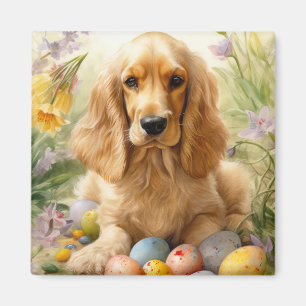 Cocker Spaniel with Easter Eggs Holiday Magnet