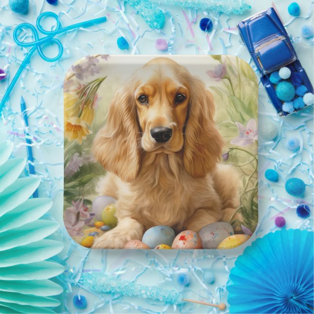 Cocker Spaniel with Easter Eggs Holiday  Paper Plates (Party)
