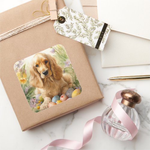 Cocker Spaniel with Easter Eggs Holiday  Square Sticker