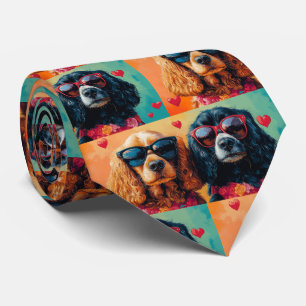 Cocker Spaniel With Heart Roses Valentine's Day Neck Tie