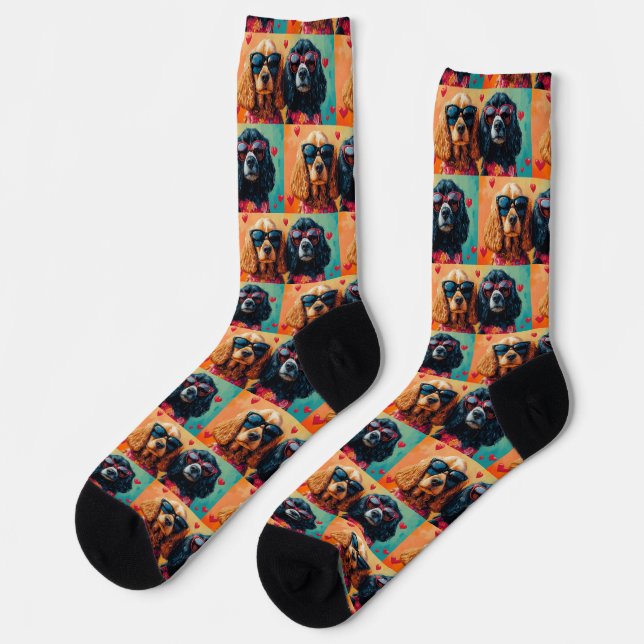 Cocker Spaniel With Heart Roses Valentine's Day  Socks (Left)