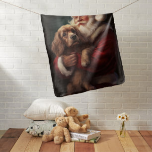 Cocker Spaniel With Santa Claus Festive Christmas Baby Blanket