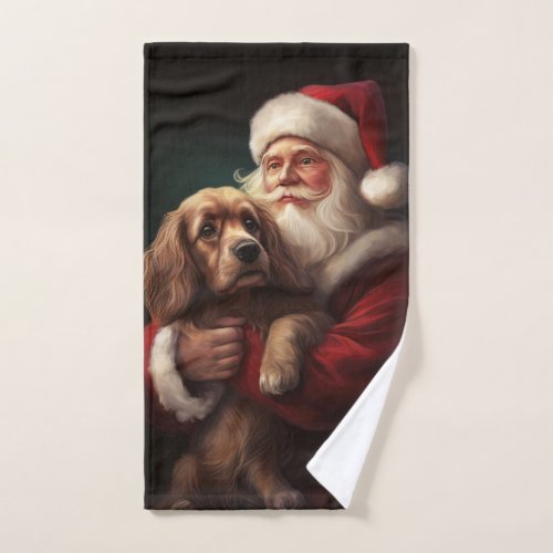 Cocker Spaniel With Santa Claus Festive Christmas Bath Towel Set
