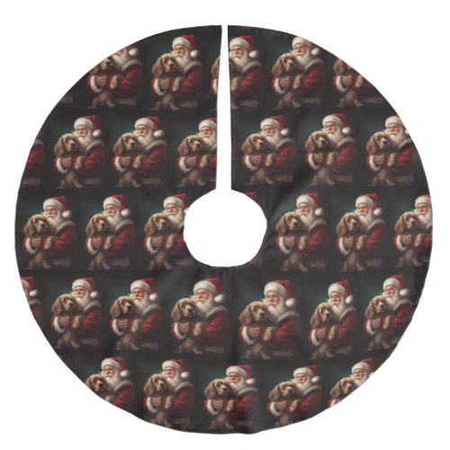 Cocker Spaniel With Santa Claus Festive Christmas Brushed Polyester Tree Skirt